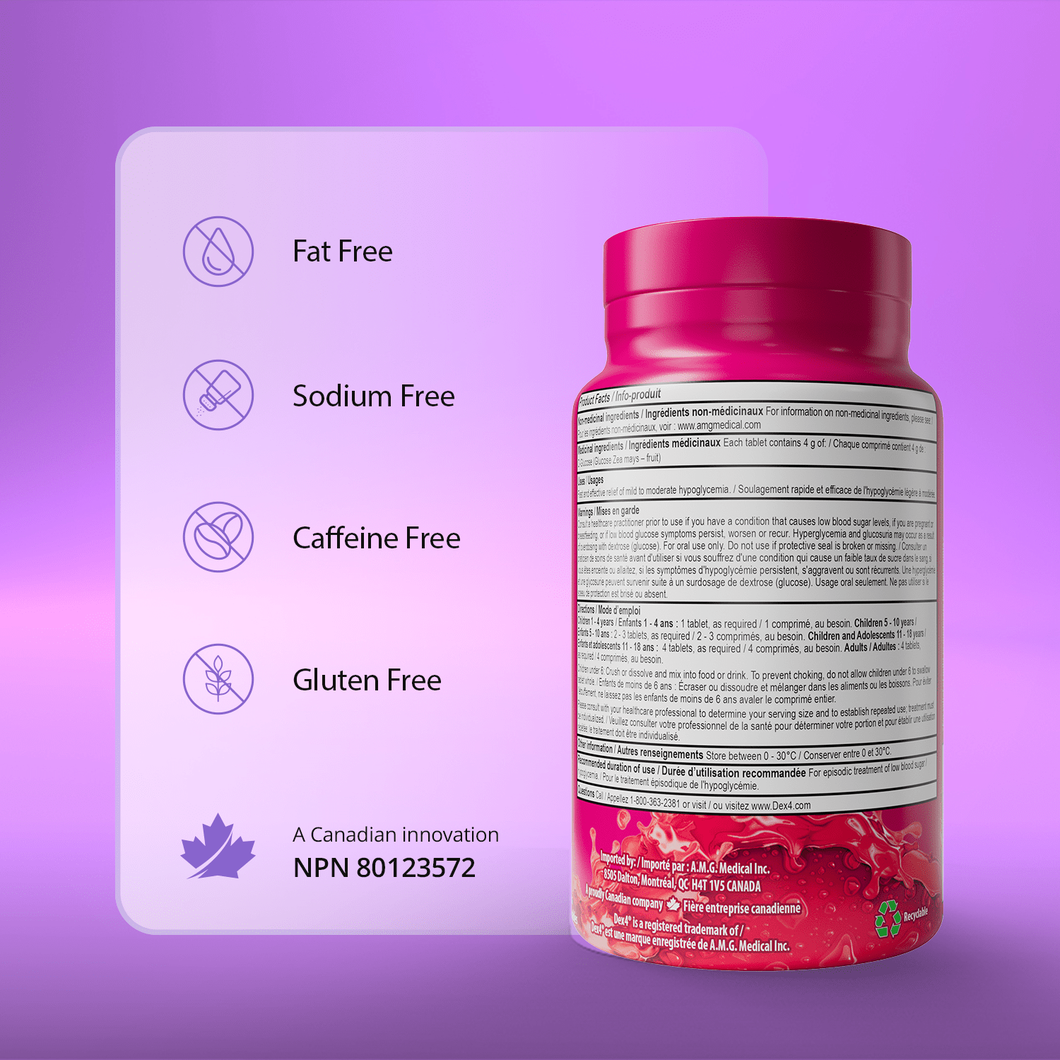 Glucose Tablets - 50 Count Bottle - Dex4