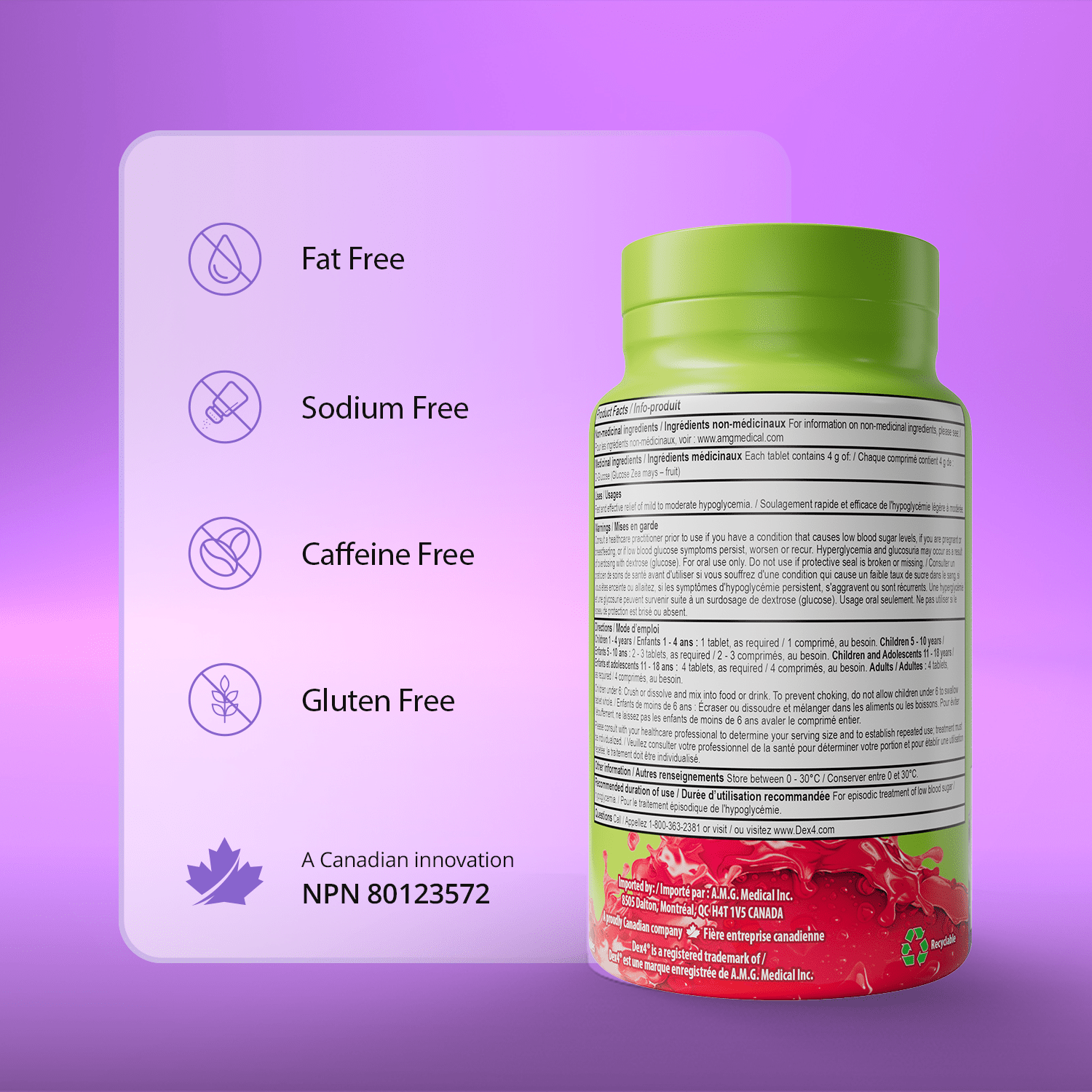 Glucose Tablets - 50 Count Bottle - Dex4