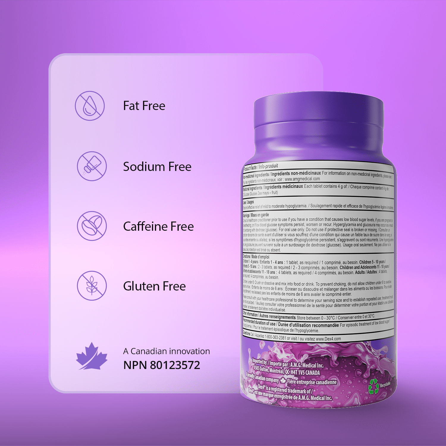 Glucose Tablets - 50 Count Bottle - Dex4