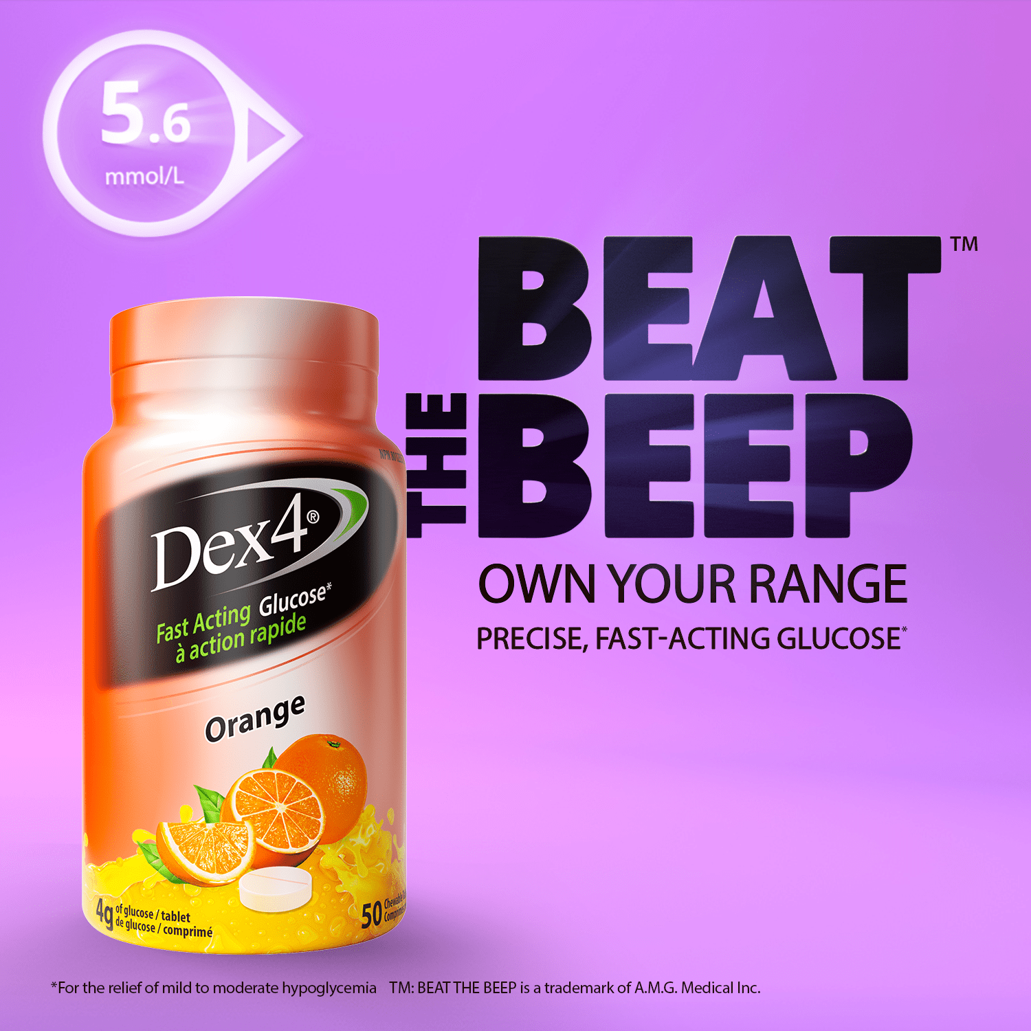 Glucose Tablets - 50 Count Bottle - Dex4