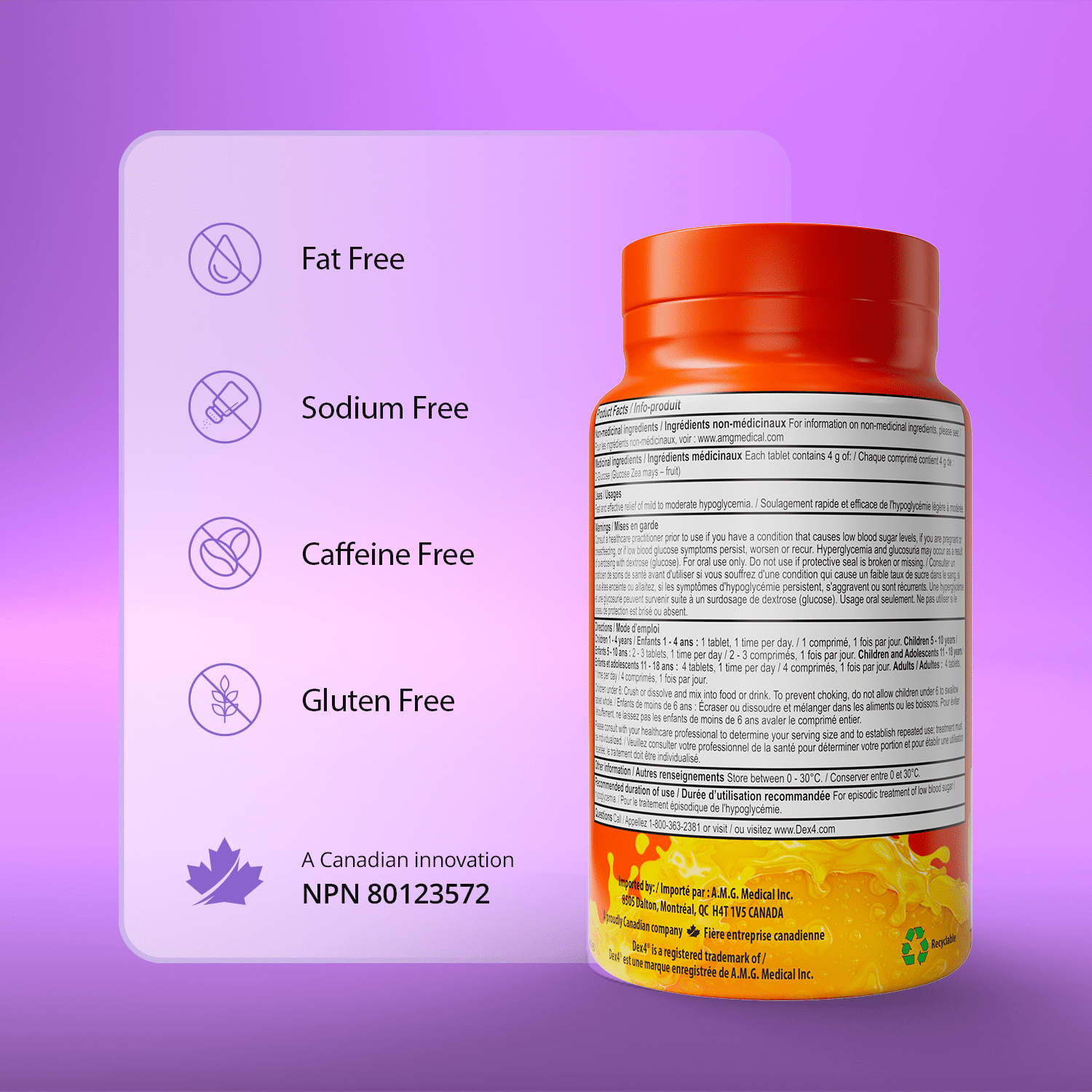 Glucose Tablets - 50 Count Bottle - Dex4