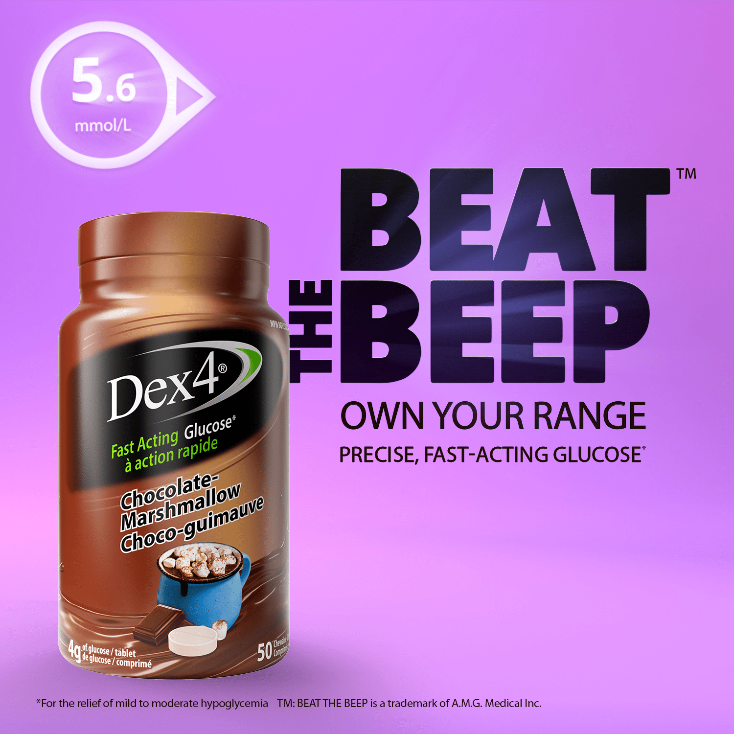 Glucose Tablets - 50 Count Bottle - Dex4