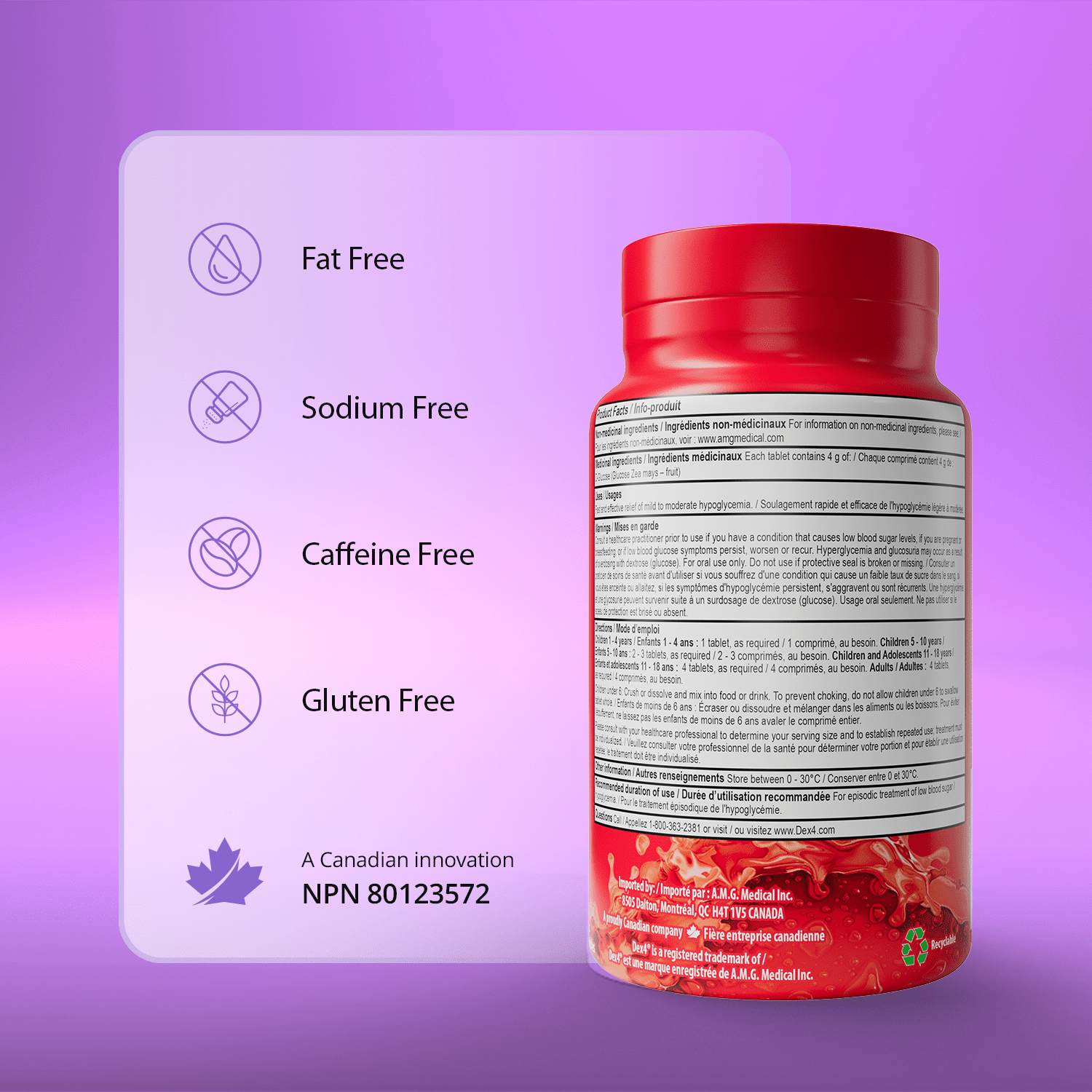 Glucose Tablets - 50 Count Bottle - Dex4