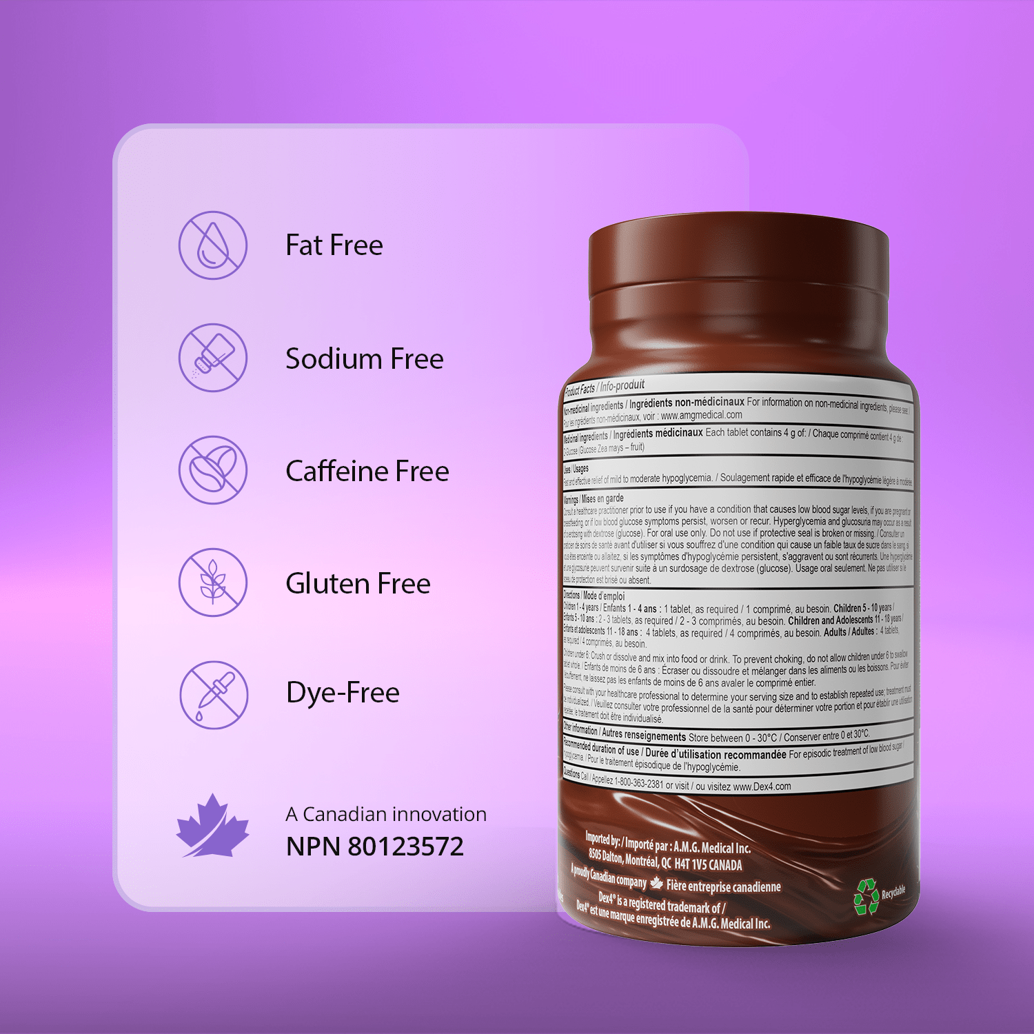 Glucose Tablets - 50 Count Bottle - Dex4