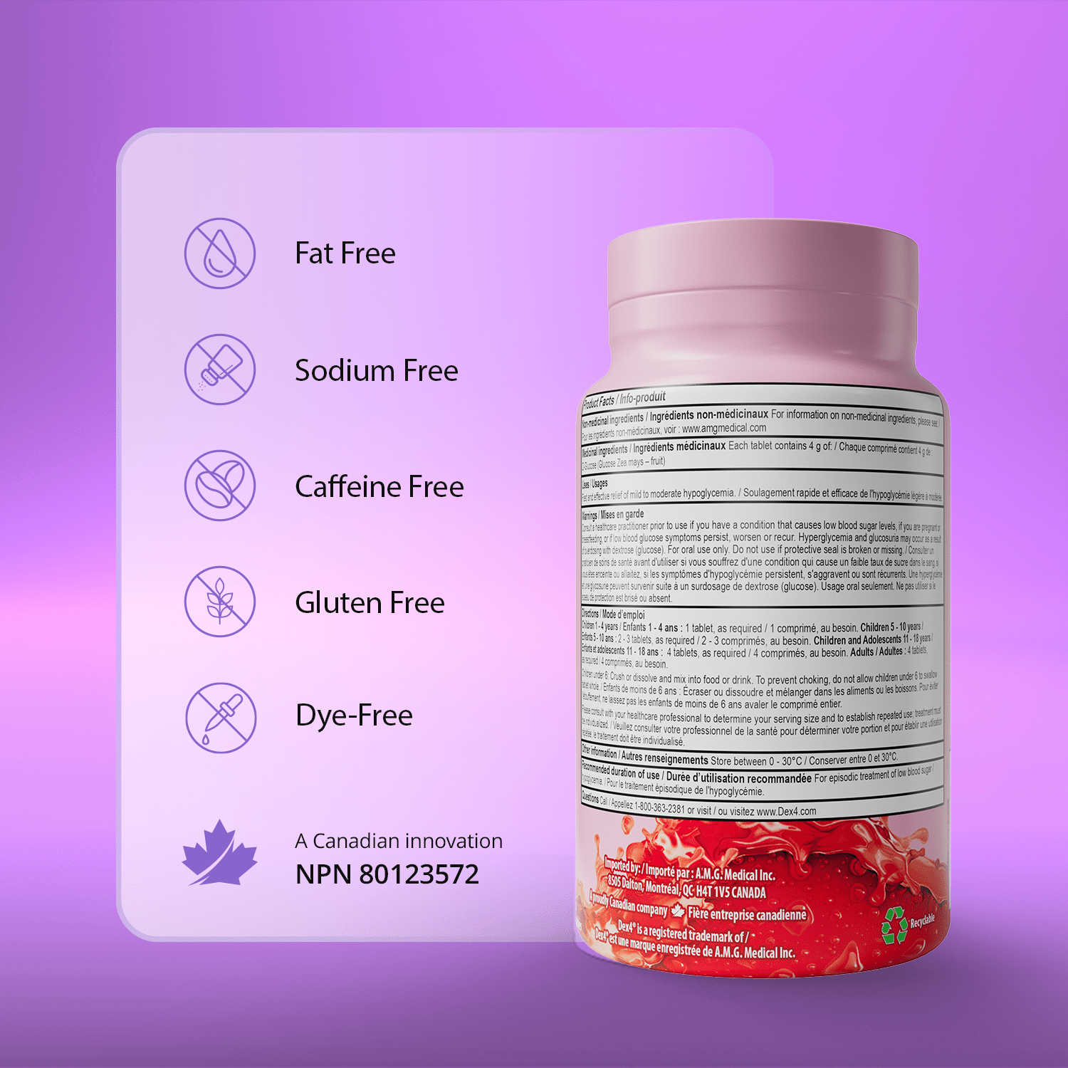 Glucose Tablets - 50 Count Bottle - Dex4