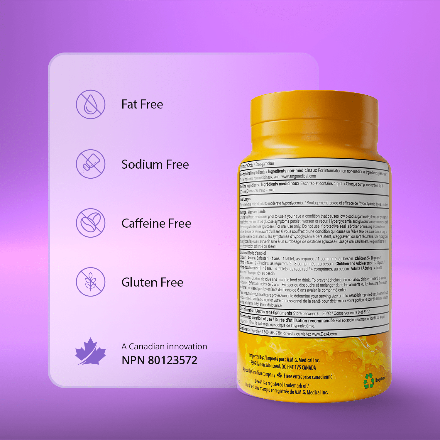 Glucose Tablets - 50 Count Bottle - Dex4