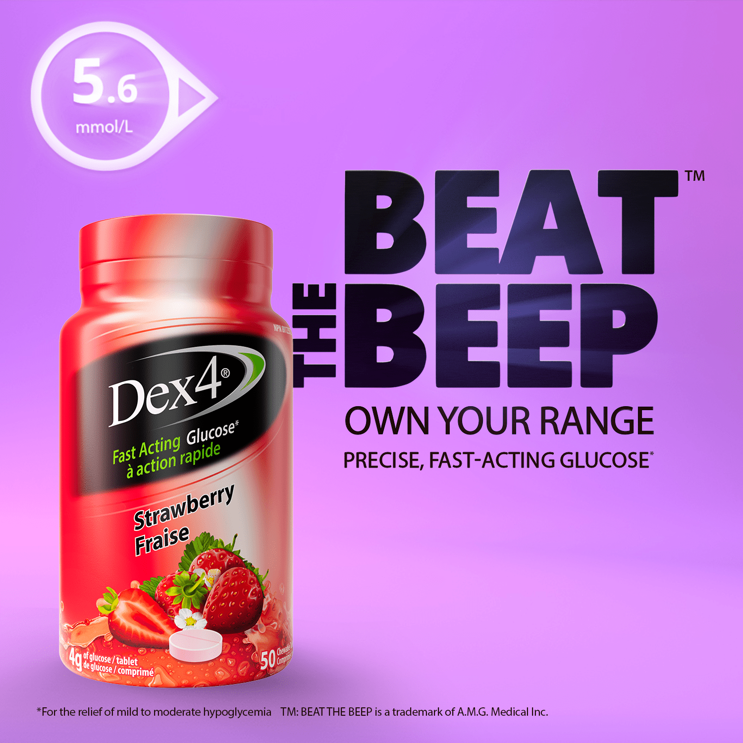 Glucose Tablets - 50 Count Bottle - Dex4